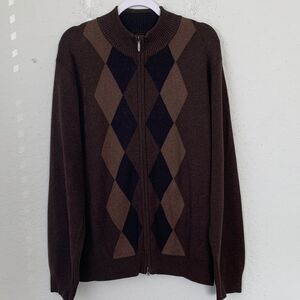 Consensus Men's Cotton Knit Brown Argyle Sweater Size XXL